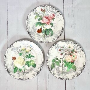 American Atelier Rose Toile 8" Porcelain Salad Plates set of Three